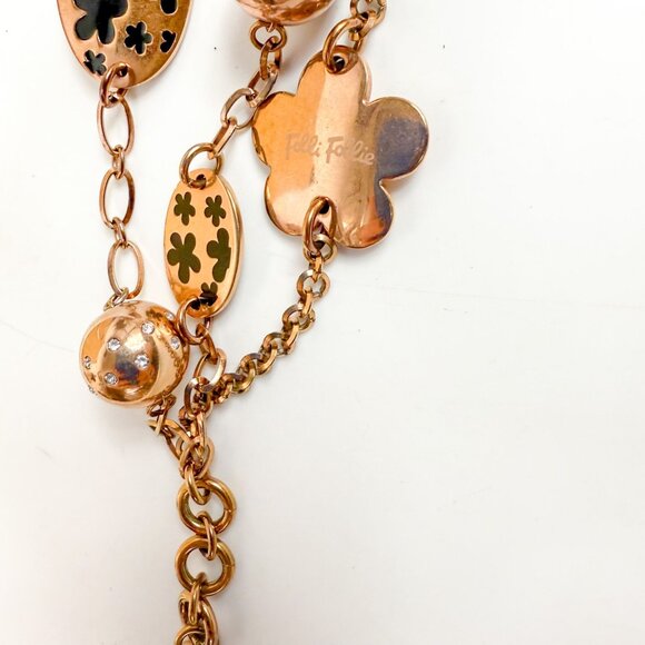 Folli Follie Rose Gold-Tone 3-Strand Chain Bracelet With Flower Butterfly Charms - Picture 3 of 4